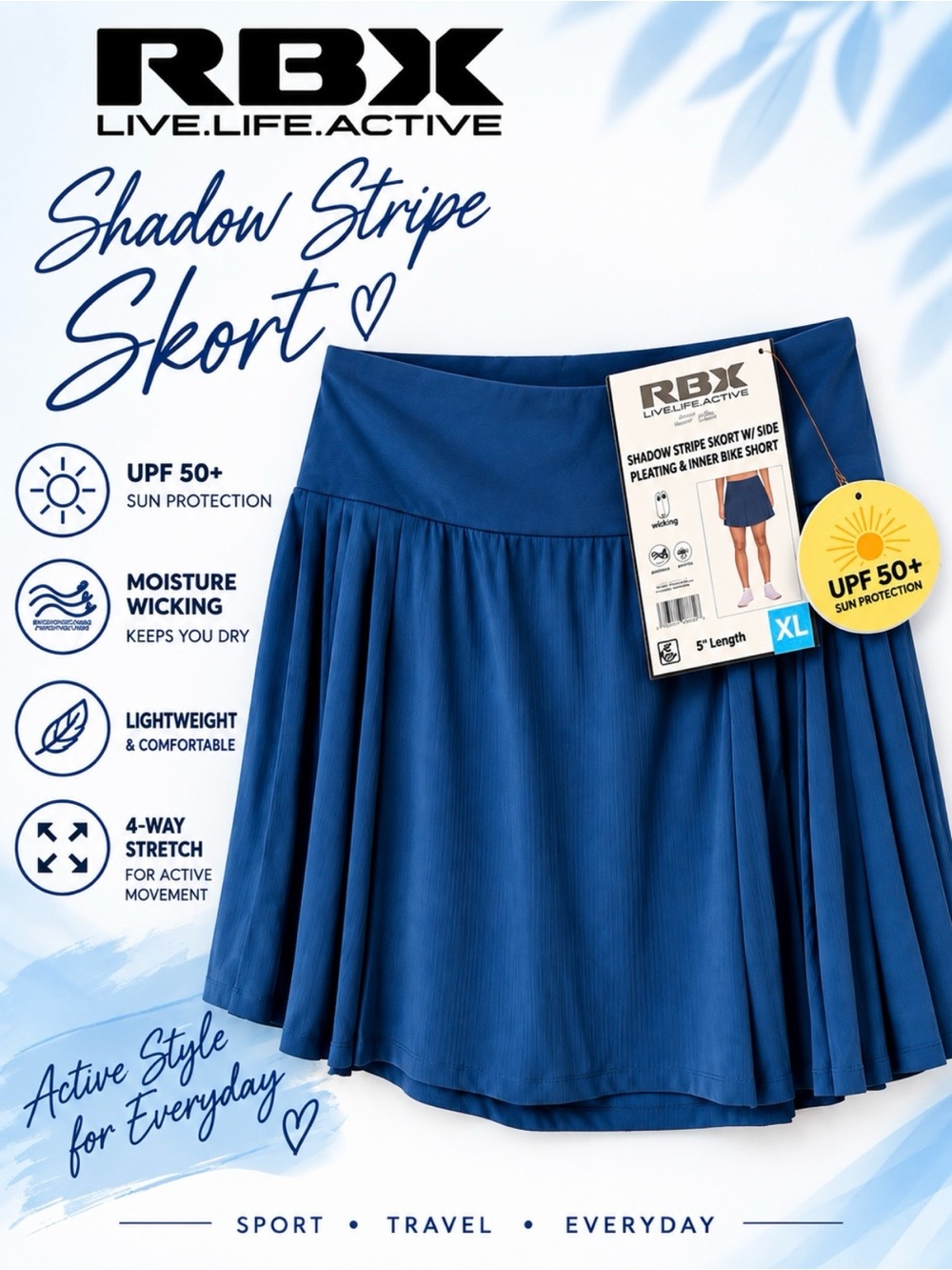 RBX Shadow Stripe Skort XL Blue Golf Tennis NWT